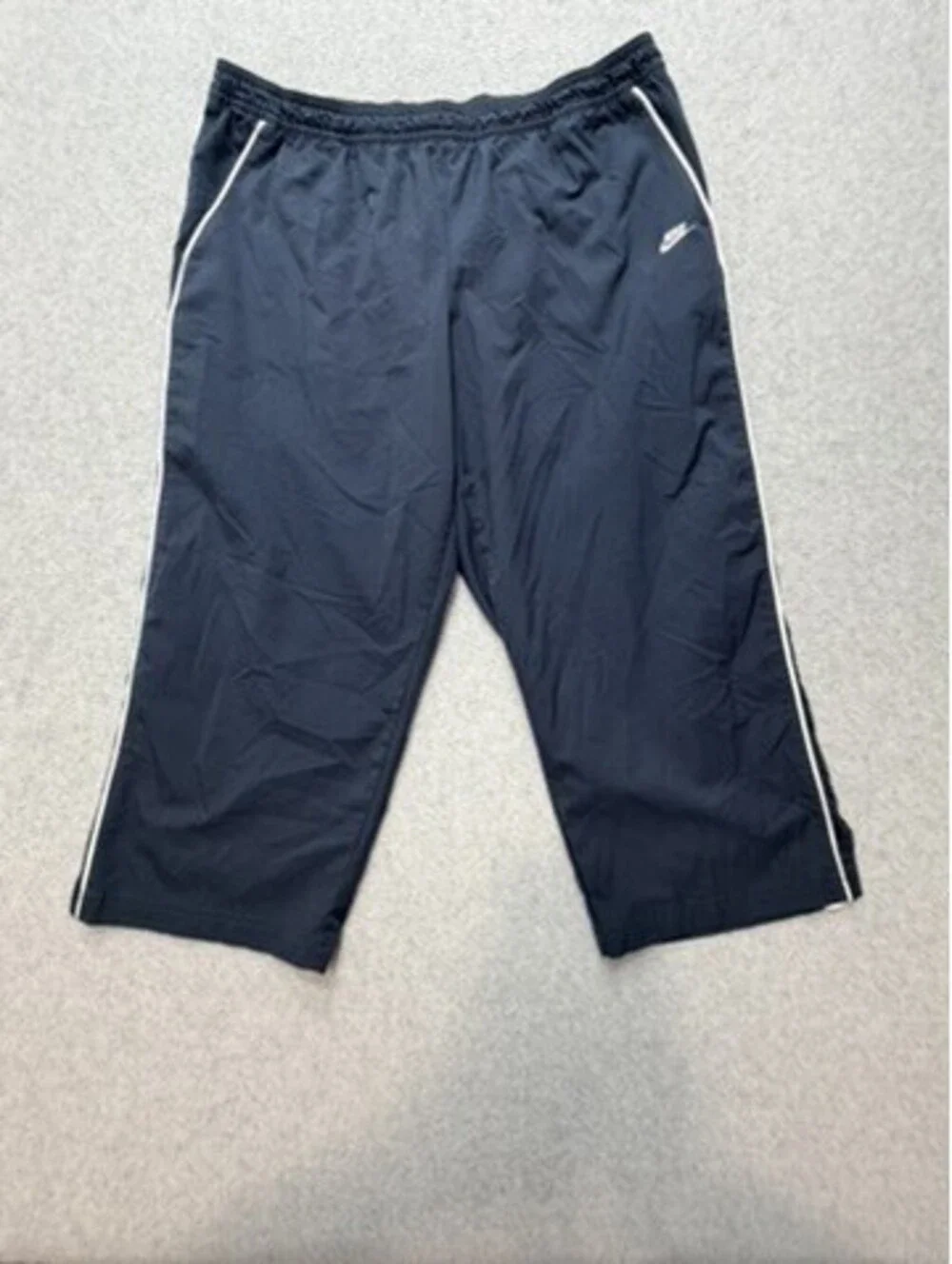 Nike Mens Track Capris XL Navy Blue White Stripe Athletic Elastic Waist